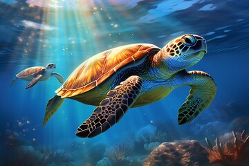 Wall Mural - sea turtle swimming