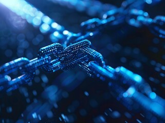Poster - The concept of a block chain is a digital code chain rendered in 3D.