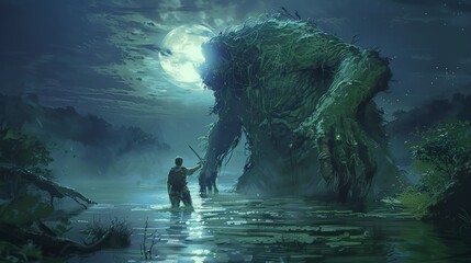Ghost in the black slime swamp, digital art style, illustration painting