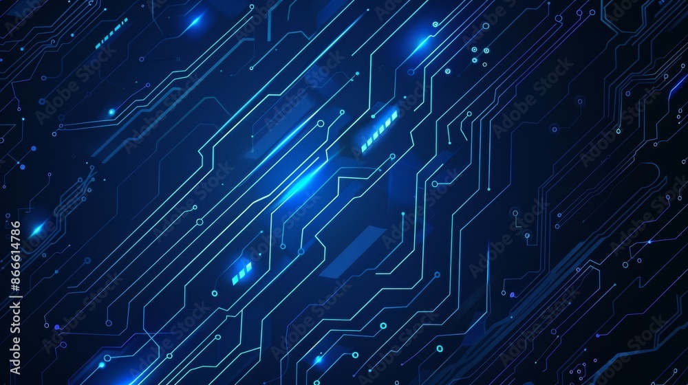 The circuit board on the background is abstract. A blue line connects ...