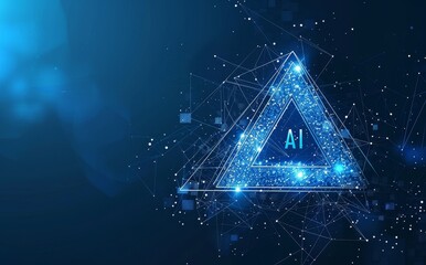 Poster - Digital AI chip and two recycle arrows. Abstract digital AI processor with neon blue lights. Technology background. Artificial Intelligence concept. Modern illustration.