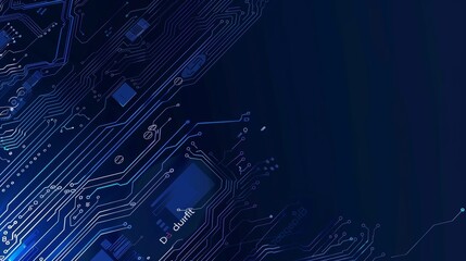 Poster - An abstract digital modern illustration of circuit connected lines with a technology blue background. Circuit board with an AI technology background and an embedded CPU processor in the center.