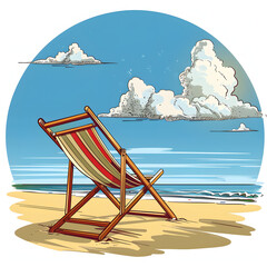 Wall Mural - beach vacation concept with chair and blue sky isolated on white background, pop-art, png