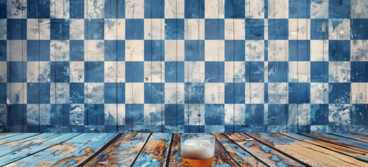 Wall Mural - This background features a pattern of blue and white rhombuses to symbolize Oktoberfest