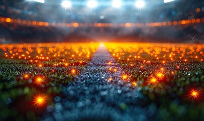 Canvas Print - Golden rays with stadium lights shimmering.