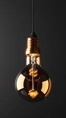 Canvas Print - Golden light bulb on black background