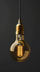 Canvas Print - Golden light bulb on black background