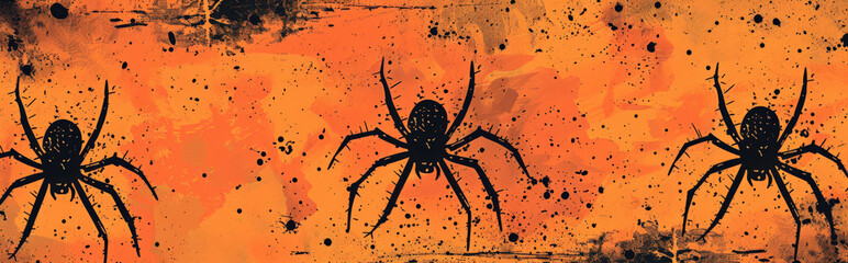 background with minimalist spider shapes using clean lines, arranged in various formations to create an eerie, Halloween-themed pattern