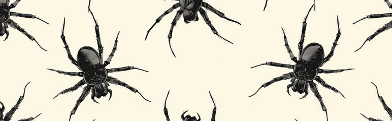 background with minimalist spider shapes using clean lines, arranged in various formations to create an eerie, Halloween-themed pattern
