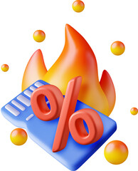 Wall Mural - 3D percent sign in coupon and fire flame