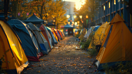 colorful tent in the street in the city