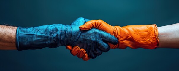 Wall Mural - Business handshake with both parties wearing Halloween gloves