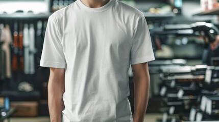 Sticker - A man wearing a blank white t-shirt, ready for your design