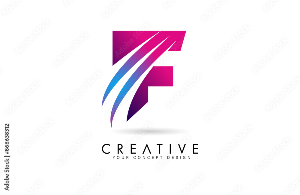 Letter F f Logo Design in purple blue colors with negative space ...