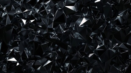 Poster - Rendering in 3D, abstract black crystal background with faceted texture, macro panorama with wide panoramic polygonal wallpaper