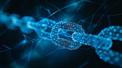 Poster - The concept of block chains - A chain of network connections depicted in 3D.