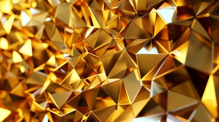 Poster - A 3D rendering with an abstract gold crystal background, facets on the texture, macro panoramas and wide panorama polygonal wallpaper.