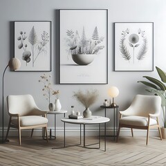 Wall Mural - A room style interior set design with chairs and art on the wall unique.