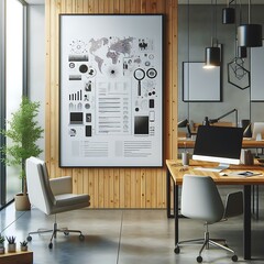 Wall Mural - A working room there is an poster empty white with a computer and a large poster highquality engaging creative optimized informative creative.