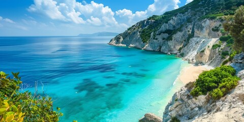 Canvas Print - Scenic Coastal Landscape with Crystal Clear Waters and Rugged Cliffs