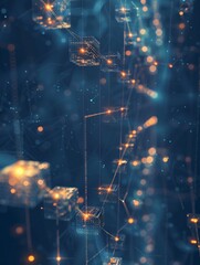 Poster - Abstract Digital Network of Connected Cubes in Blue Space