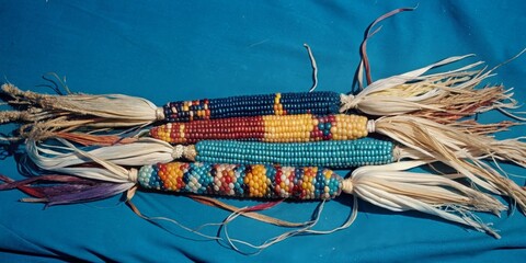 Aufkleber - A row of corn with colorful beads on them