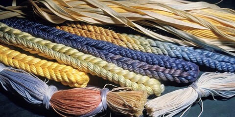 Poster - A bunch of colorful strings are laid out on a table