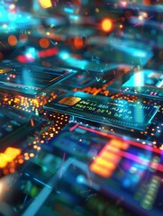 Poster - Abstract Digital Circuit Board With Colorful Lights and Glowing Edges
