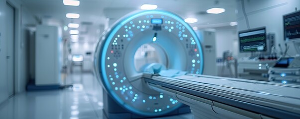 Wall Mural - High-tech MRI or CT scan medical diagnostic machine in a hospital lab.