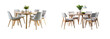 © PNG House - Dining table with chairs and a vase on top. An elegant dining set with six chairs and a decorative vase. transparent PNG image.