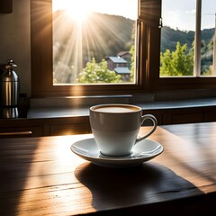 Wall Mural - coffee on a wooden table