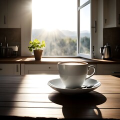 Wall Mural - coffee on a wooden table