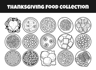 Wall Mural - Set of thanksgiving food outline vector illustration