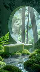 Sticker - Natural soap made from plants on a stand with a forest background