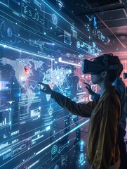 Poster - Person Interacting With Digital Interface in Virtual Reality Headset