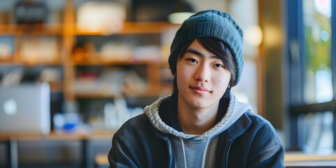 Japanese teen entrepreneur starting crowdfunding campaign for innovative new product. Concept Teen Entrepreneurship, Japanese Culture, Crowdfunding Campaigns, Innovation, New Product Development