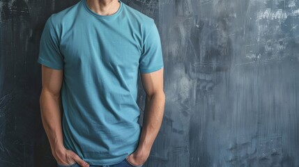 Wall Mural - A simple, blue t-shirt mockup for design purposes