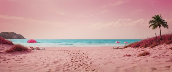 Wall Mural - beach vacation pink theme abstract concept background wallpaper for banner copy space