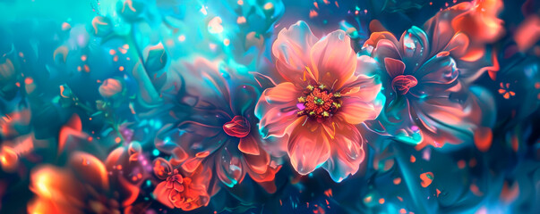 Charming bright flowers on a blurred digital background