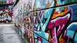 © AkuAku - Graffiti wall painted with silver chrome aerosol paint depicting street art theme