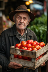 Canvas Print - Mann mit Tomatenkiste