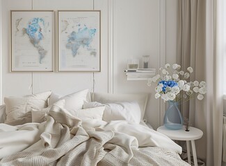 Wall Mural - Minimalist bedroom with white walls, 