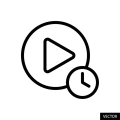 Poster - play button in circle with clock sign, play time vector icon in line style design for website, app, 