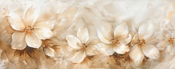 Canvas Print - Beautiful array of light brown flowers blooming on a stunning floral background, creating a delicate and elegant design perfect for nature lovers