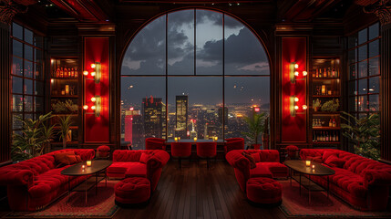 Poster - interior of a restaurant in the night