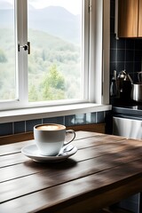 Wall Mural - coffee on a wooden table