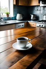 Wall Mural - coffee on a wooden table