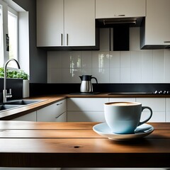 Wall Mural - coffee on a wooden table