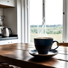 Wall Mural - coffee on a wooden table