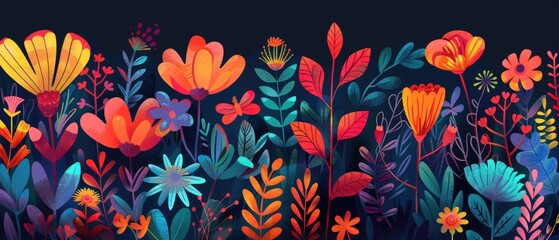 Wall Mural - design print flower background illustration colorful vibrant, spring garden, nature botanical design print flower background